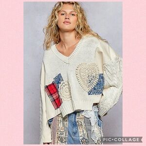 💖POL Patchwork & Cable Knit Sweater💖
